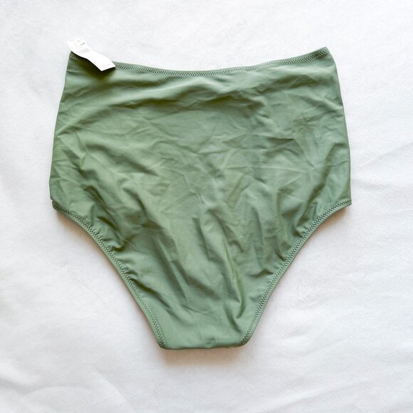 Aerie Ruched Side High Waisted Full Coverage Bikini Bottom - Olive Green - Picture 2 of 4